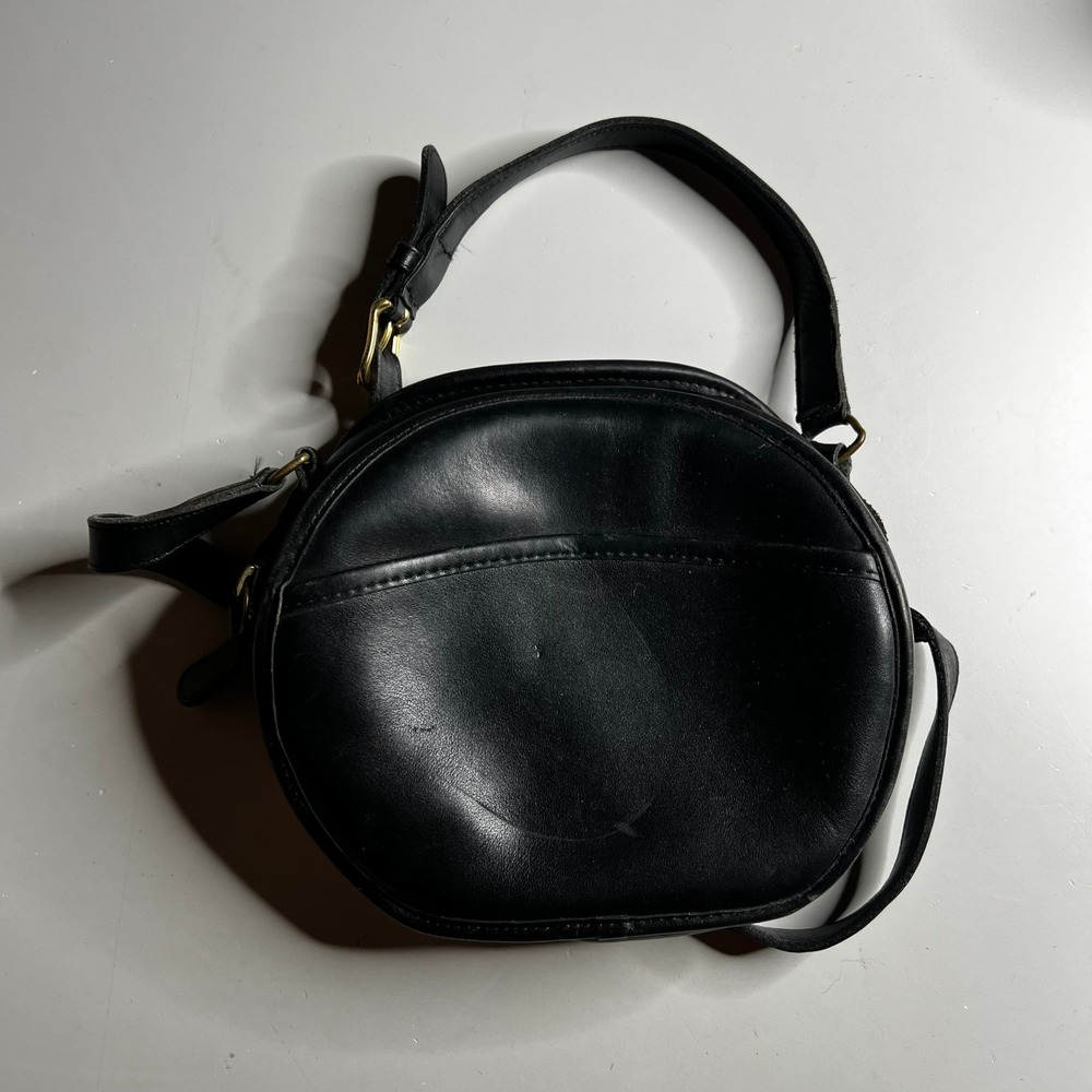 Vintage‎ Coach Black Leather Round Canteen Crossbody Bag USA Made 056-1226